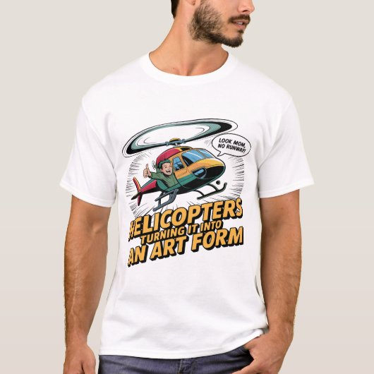 Comic-Style Helicopter Pilot Art – “Look Mom" T-shirt (Voorkant)