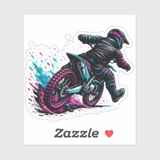 Comic Style Motocross Rider Mud Splash Sticker (Vel)