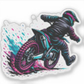 Comic Style Motocross Rider Mud Splash Sticker (Voorkant)