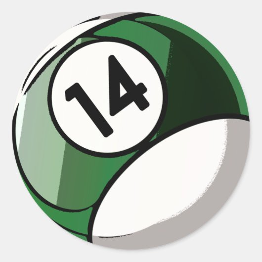 Comic Style Number 14 Billiards Ball Ronde Sticker (Voorkant)