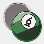 Comic Style Number 6 Billiards Ball Magneet (Voorkant / Achterkant)