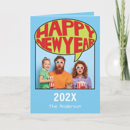 Comic Style, persoonlijke fotokaart, Happy Nieuwja Bedankkaart (Voorkant)