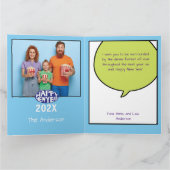 Comic Style, persoonlijke fotokaart, Happy Nieuwja Kaart (Binnen)