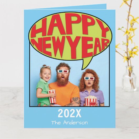 Comic Style, persoonlijke fotokaart, Happy Nieuwja Kaart (Gele Bloem)