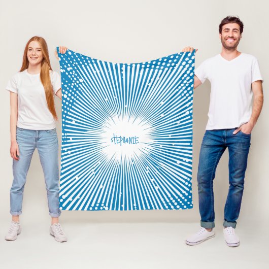 Comic Style Pop Art Explosion - Blauw en Wit Fleece Deken (In situ)