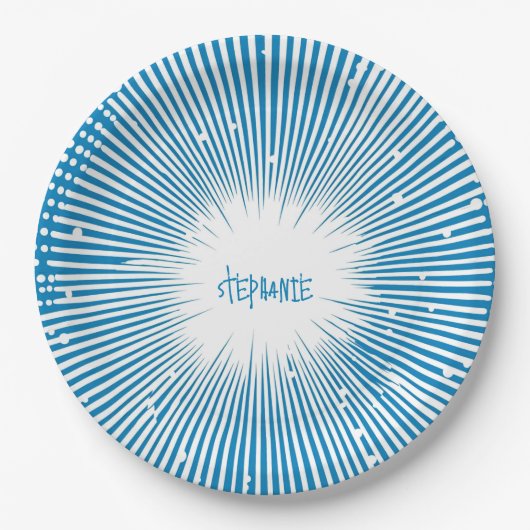 Comic Style Pop Art Explosion - Blauw en Wit Papieren Bordje (Voorkant)
