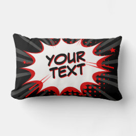Comic Style Pop Art Retro Black Grey Red JOUW TEKS Kussen