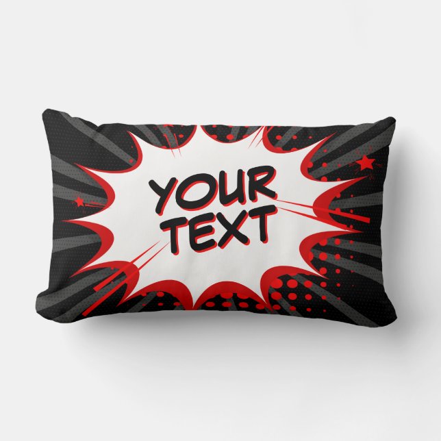 Comic Style Pop Art Retro Black Grey Red JOUW TEKS Kussen (Voorkant)