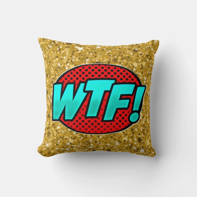 Comic Style Pop Art Retro Blue Aqua Red Gold WTF Kussen (Voorkant)