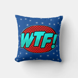 Comic Style Pop Art Retro Blue Aqua Red WTF Throw Kussen