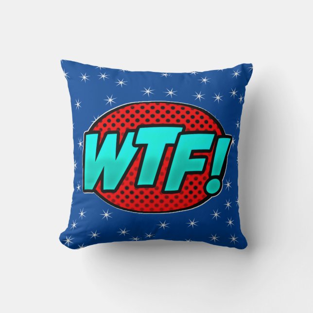 Comic Style Pop Art Retro Blue Aqua Red WTF Throw Kussen (Voorkant)