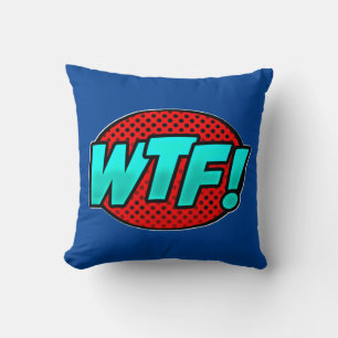Comic Style Pop Art Retro Blue Aqua Red WTF Throw Kussen