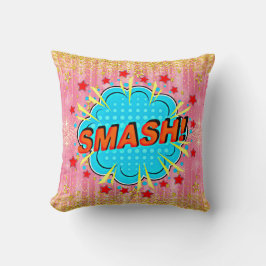 Comic Style Pop Art Retro Pink Aqua Oranje SMASH Kussen