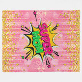 Comic Style Pop Art Retro Pink Gold Super Mam Fleece Deken (Voorkant (Horizontaal))