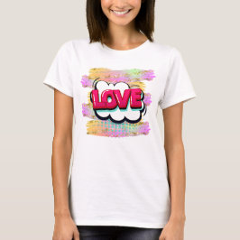 Comic Style Pop Art Retro Pink LOVE Glitter Brush T-shirt