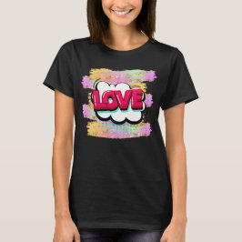 Comic Style Pop Art Retro Pink LOVE Glitter Brush T-shirt