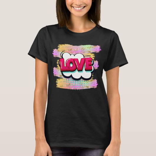 Comic Style Pop Art Retro Pink LOVE Glitter Brush T-shirt (Voorkant)
