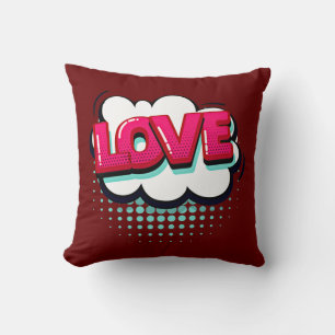 Comic Style Pop Art Retro Pink Love Text Kussen