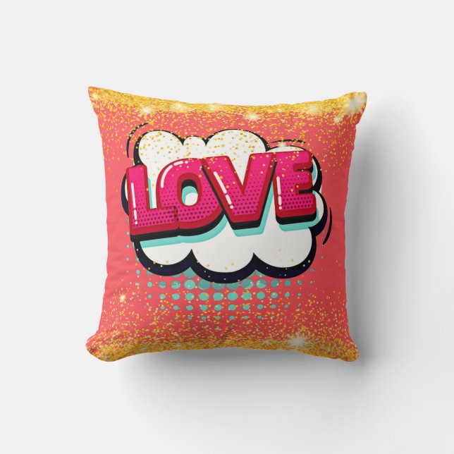 Comic Style Pop Art Retro Pink Love Text Thil Pil Kussen (Voorkant)