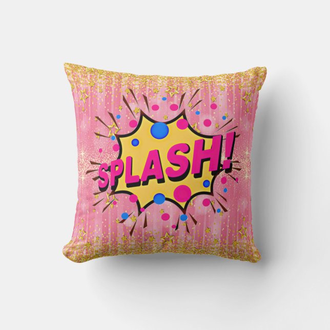 Comic Style Pop Art Retro Pink Yellow Gold SPLASH Kussen (Voorkant)