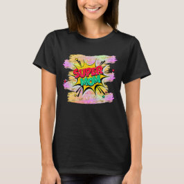 Comic Style Pop Art Retro Red Yellow SUPERMOM T-Sh T-shirt