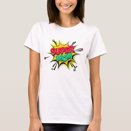 Comic Style Pop Art Retro Red Yellow SUPERMOM T-shirt (Voorkant)