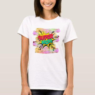 Comic Style Pop Art Retro Red Yellow SUPERMOM T-shirt