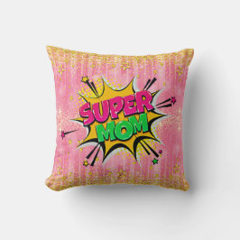 Comic Style Pop Art Retro Roze Super Mam Roepil Kussen