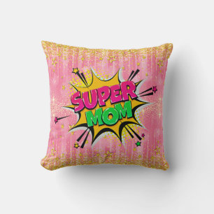Comic Style Pop Art Retro Roze Super Mam Roepil Kussen