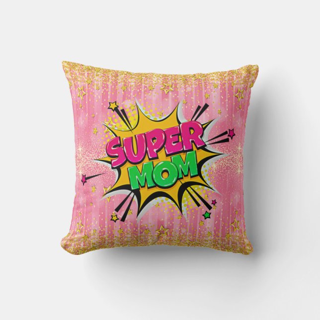 Comic Style Pop Art Retro Roze Super Mam Roepil Kussen (Voorkant)