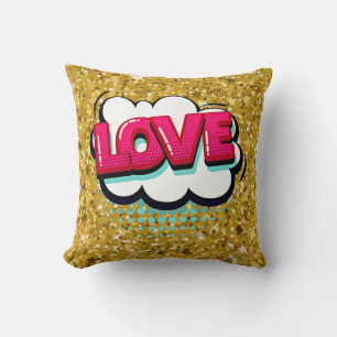 Comic Style Pop Art Retro Stars roze liefdestekst Kussen