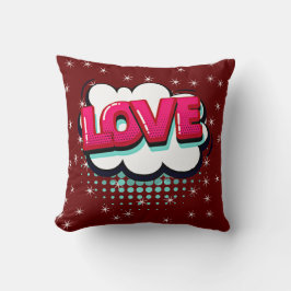 Comic Style Pop Art Retro Stars Roze Love Text Kussen