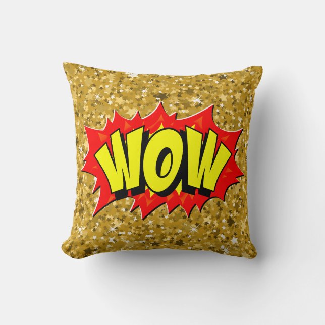 Comic Style Pop Art Retro Yellow Red Gold WOW Kussen (Voorkant)