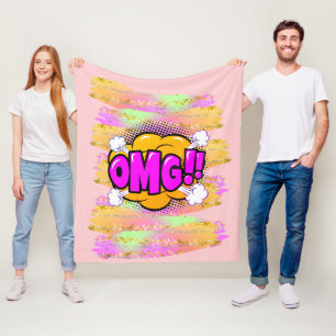 Comic Style Pop Retro Yellow Paars OMG Rainbow Fl Fleece Deken