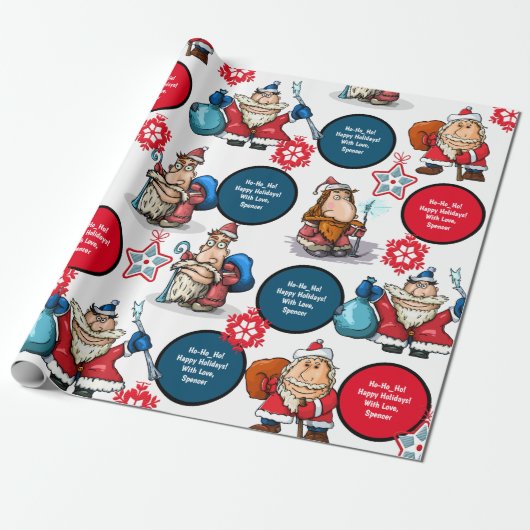 Comic Style Santas, aangepast Cadeaupapier (Uitgerold)
