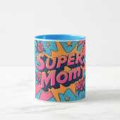 Comic Style Super Mom Flowers Stars Moederdag Mok (Midden)