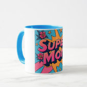 Comic Style Super Mom Flowers Stars Moederdag Mok (Voorkant links)