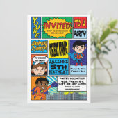 Comic Style Superheld Birthday-uitnodigingen Kaart (Staand voorkant)