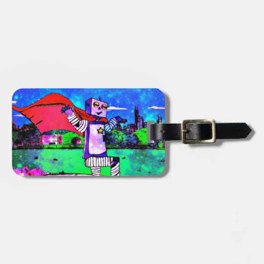 Comic Style Superheld Robot uit de buitenruimte! Bagagelabel (Voorkant horizontaal)