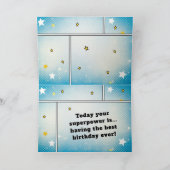 Comic Style Superhero Boy's Name Birthday Kaart (Binnen)