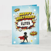 Comic Style Superhero Boy's Name Birthday Kaart (Voorkant)