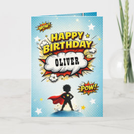 Comic Style Superhero Boy's Name Birthday Kaart