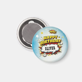 Comic Style Superhero Boy's Name Birthday  Magneet