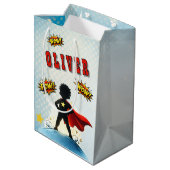 Comic Style Superhero Boy's Name Birthday Party Medium Cadeauzakje (Achterkant Gekanteld)