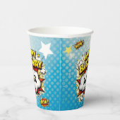 Comic Style Superhero Boy's Name Birthday Party  Papieren Bekers (Rechts)