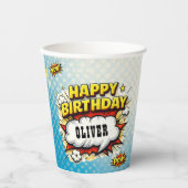 Comic Style Superhero Boy's Name Birthday Party  Papieren Bekers (Voorkant)