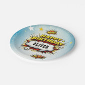 Comic Style Superhero Boy's Name Birthday Party  Papieren Bordje (Gekanteld)