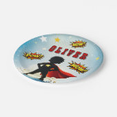 Comic Style Superhero Boy's Name Birthday Party Papieren Bordje (Gekanteld)