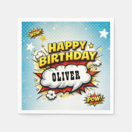 Comic Style Superhero Boy's Name Birthday Party  Servet