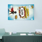 Comic Style Superhero Boy's Name Birthday Spandoek (Beurs)